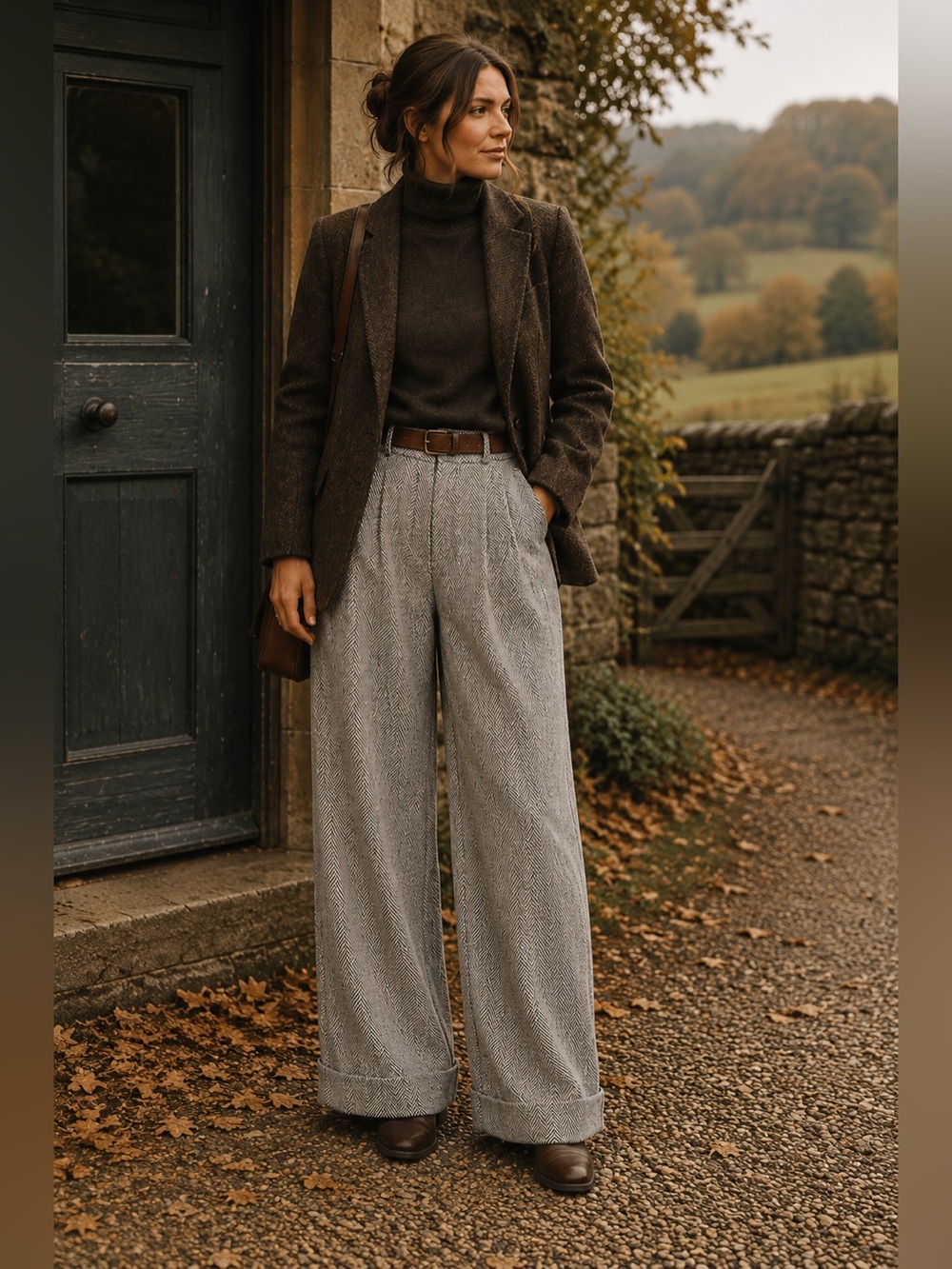 Urban Outfitters NWT Herringbone Pleated Wide Leg Cuffed Pants Size 6
